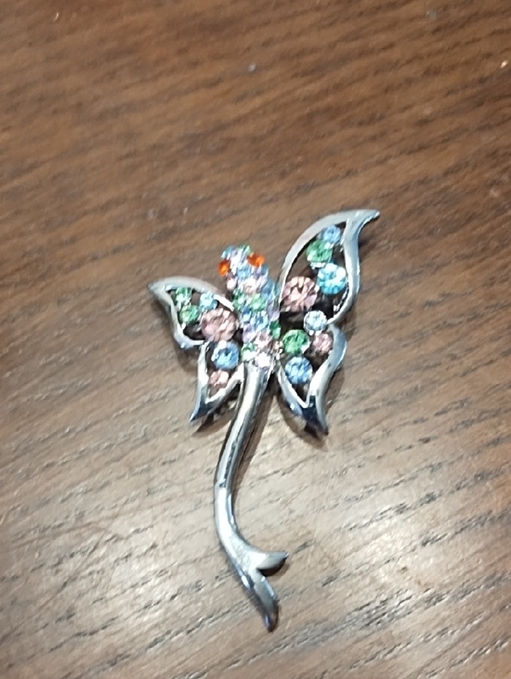 Silver Butterfly Crystal Brooch - Multi-Color Rhinestones
